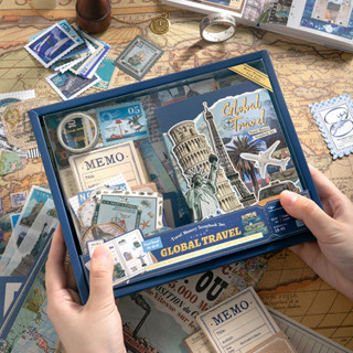  Bộ quà tặng phong cách cổ điển - sổ tay làm bullet journal chủ đề du lịch - global travel 