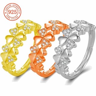 Shefuli Clover 925 Nhẫn Moissanite dát có thể điều chỉnh mở JJH177