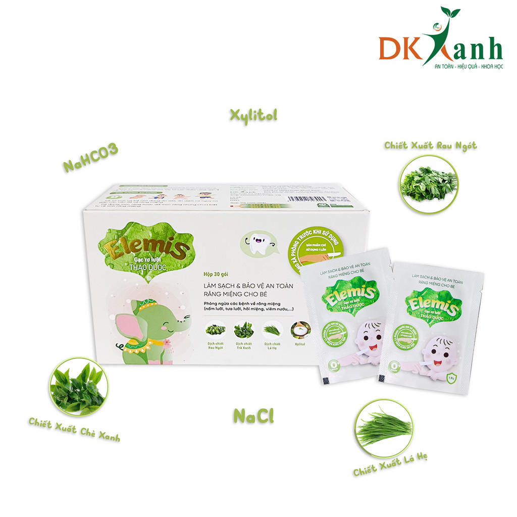 Gạc rơ lưỡi thảo dược Elemis (Hộp 30 gói) - DK Pharma