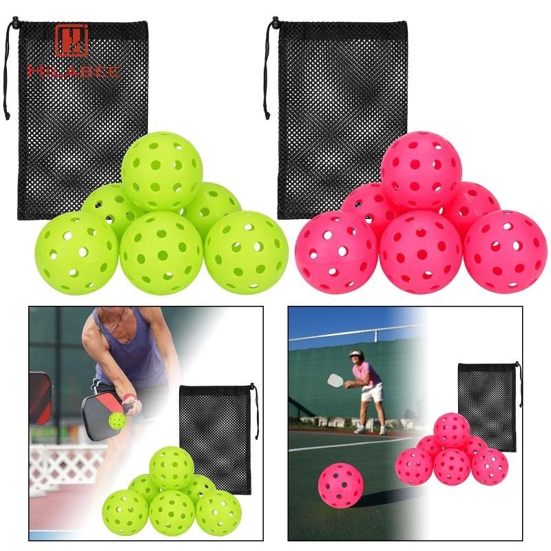 Hilabee 6x 40 Lỗ Quả Bóng Pickleball, s, Bóng Kích Thước Chính Thức Giải Trí, Phụ Kiện Quả Bóng Pick