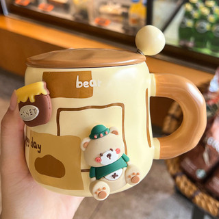 Cốc gấu dễ thương có nắp thìa cặp đôi đẹp trai cốc cà phê cốc gốm