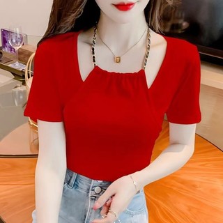 Nữ Tay Ngắn Mùa Hè 2023 Phong Cách Mới Dây Cổ Giả Hai Mảnh Áo Thun Thiết Kế Cảm Thấy Thích Hợp Sang Trọng Độc Đáo Giảm Tuổi Top 8NTE