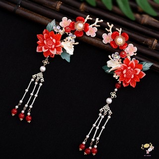 Hoa kẹp tóc trang sức tóc đỏ hồng hoa viền retro tóc trang sức
