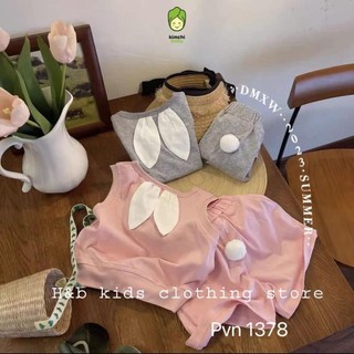Đồ Bộ Ba Lỗ Cho Bé Gái KIMCHIBABY Vải Cotton Hoạ Tiết Tai Thỏ 3D, Bộ Cộc Tay Cho Bé Mặc Đi Chơi, Đi Học CK435