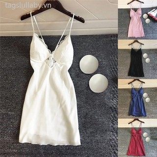 Phụ nữ gợi cảm bộ đồ ngủ màu trơn đồ ngủ camisole váy ngủ lụa nhà mặc ren váy ngủ