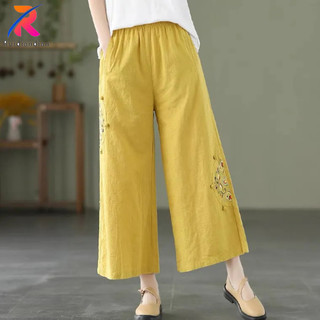 Ruidiandian 40-95Kg Mùa Hè Phong Cách Dân Tộc retro Hoa Thêu Ban Khóa Vải Lanh cotton Chắc Chắn Co Giãn Chân Rộng Hỗ Trợ Cho Nữ slim Phong Cách M-5XL
