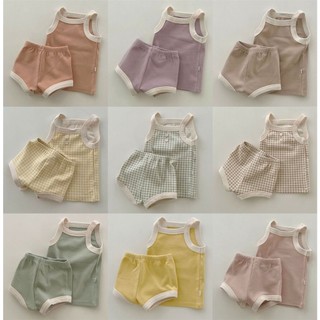 Sashimiibaby bộ đồ cottons trẻ em hai dây phong cách hàn quốc