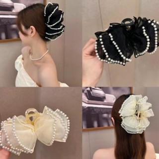 2024 Đính Hạt Ngọc Trai Nơ Đen Lấy Kẹp Retro Tất Cả Trận Đấu Phụ Kiện Tóc Thời Trang