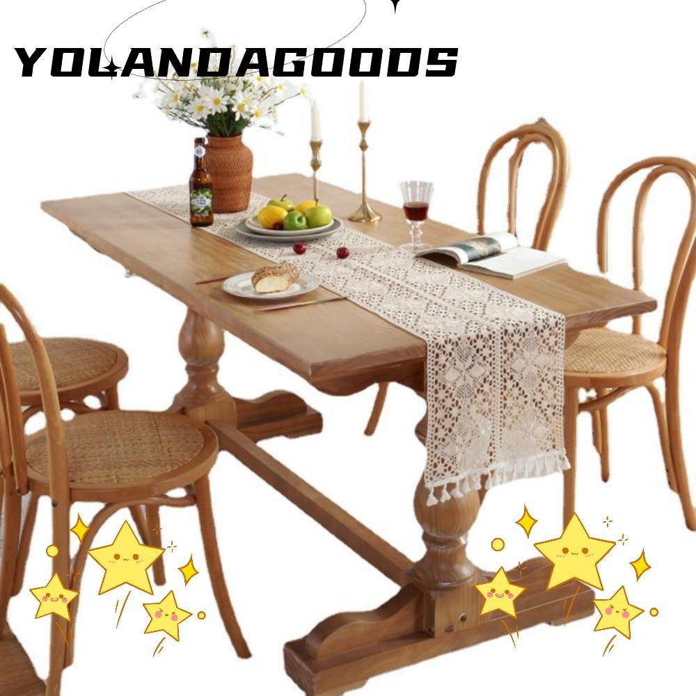 Yola Boho Cotton Table Runners, Màu Be Trắng 30 * 180 CM Móc Ren Bàn R