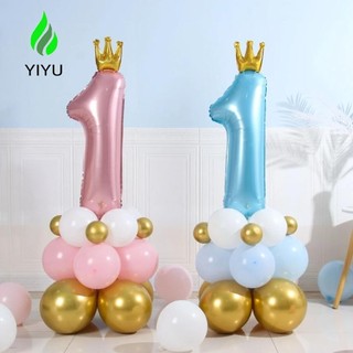 YIYU Bóng bay lá số vương miện, Bóng bay cao su sinh nhật màu xanh hồng hoạt hình, Đồ dùng dự tiệc dày dễ thương Trang trí tiệc Bóng bay trang trí tiệc sinh nhật lần thứ 1