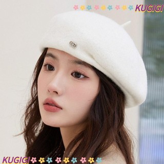 Mũ nồi KUGIGI, Mũ nồi mùa thu màu trơn Beanie, Len thanh lịch mùa đông ấm áp Mũ phẳng nữ bé gái