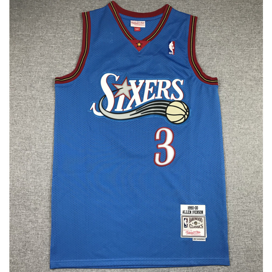 Philadelphia 76ers nam mới #3 Áo bóng rổ thêu Allen lverson màu xanh