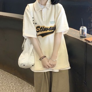 Jiashuchen Mỹ Retro Áo Sơ Mi Nữ Mùa Hè Phong Cách Mới Niche Thiết Kế Thêu Chữ Phong Cách Preppy Phiên Bản Hàn Quốc Rời Áo Thun Top