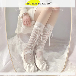 Huizumei Tất phong cách múa ba lê nơ ren jk tất buộc dây lolita ren tất lolita tất