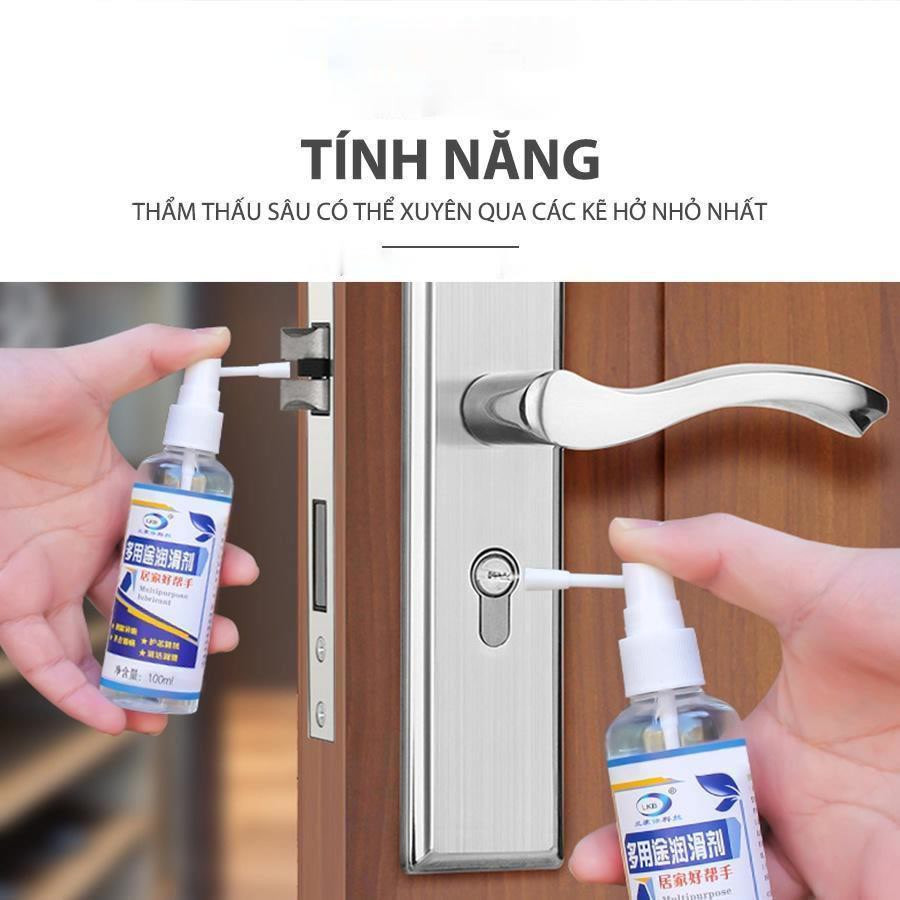 Chai Xịt Dầu Bôi Trơn Đa Năng LKB 100ml - Giảm tiếng ồn, ngăn chặn rỉ sét cửa, ổ khóa, bánh xe, ray trượt, khớp nối