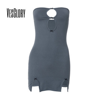 Vesglory Nữ Mini Đầm 2024 Thời Trang Mới Rỗng Váy Chặt Nơ Ống Top Hip Váy