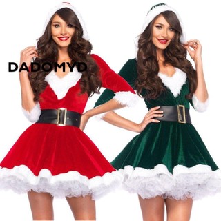 DADOMYD Ông Già Noel Đầm Sân Khấu Trình Diễn Nữ Ông Già Noel Mini Có Mũ Trùm Đầu Đảng Câu Lạc Bộ Hoa Hậu Claus Đầm Phù Hợp Với