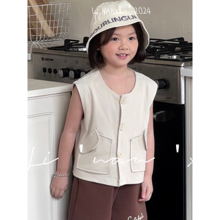 24 Mùa Hè Sản Phẩm Mới Trẻ Em Xuân Hè Áo Vest Bé Trai Bé Gái Công Nghiệp Nặng Phong Cách Vest 3-8 Tuổi Bé Giải Trí Đi Chơi
