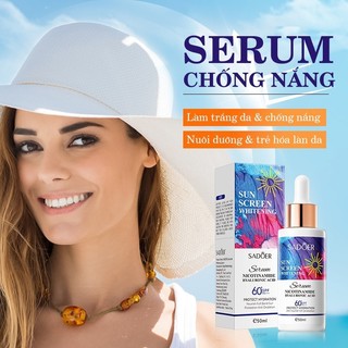 Serum chống nắng Sadoer dưỡng sáng da nâng tone mỏng nhẹ SPF60 PA+++ làm mờ thâm dưỡng ẩm giúp da mịn màng 50ml