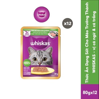 Thức Ăn Cho Mèo Lớn Dạng Sốt WHISKAS - 80g (12 gói) - Dinh Dưỡng Hoàn Thiện & Cân Bằng Cho Mèo Từ 1 Tuổi