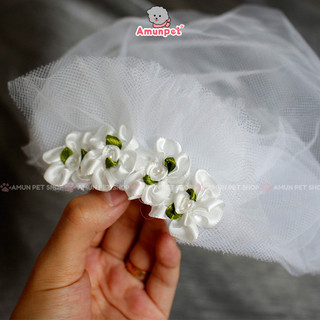 Khăn Voan Trùm Đầu Cô Dâu Cho Chó Mèo Đính Hoa Phụ Kiện Đạo Cụ Chụp Ảnh Đám Cưới Cho Thú Cưng Amun Pet