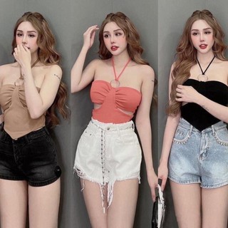 Áo khoen xốp kiểu yếm nhọn tà hở ngang lưng có mút