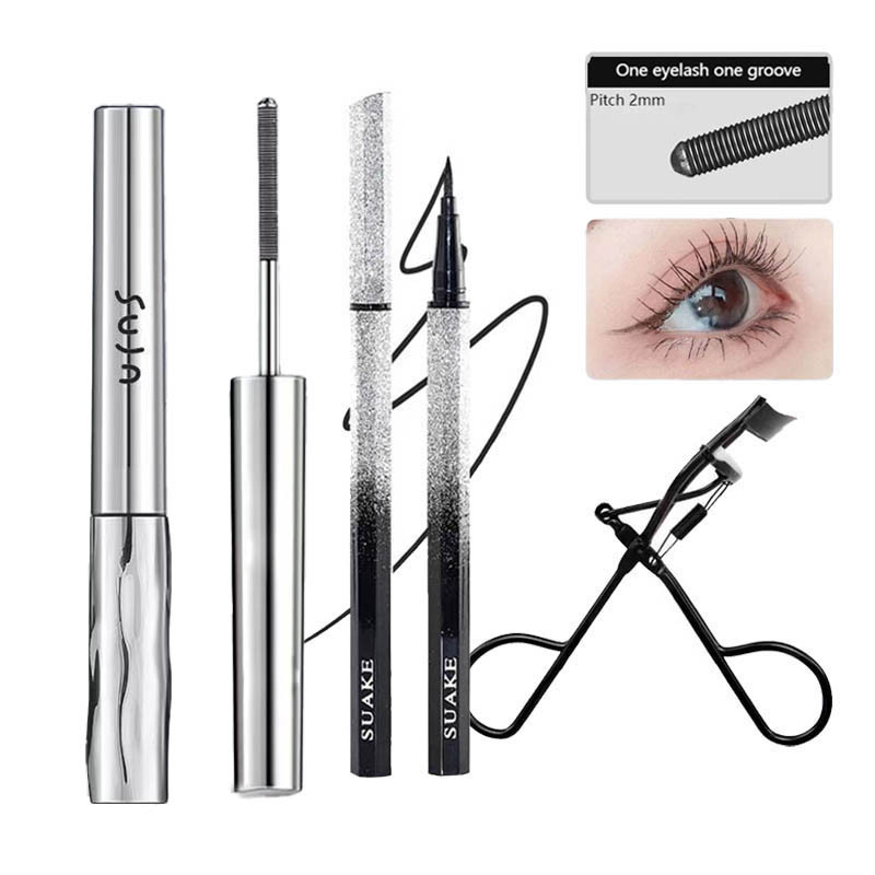 Bộ 3 Sản Phẩm Mascara ống thép uốn 3D Màu Đen + Bút Kẻ Mắt Dạng Lỏng + Bút Kẻ Mắt Nước + Dụng Cụ Uốn Cong Lông Mi