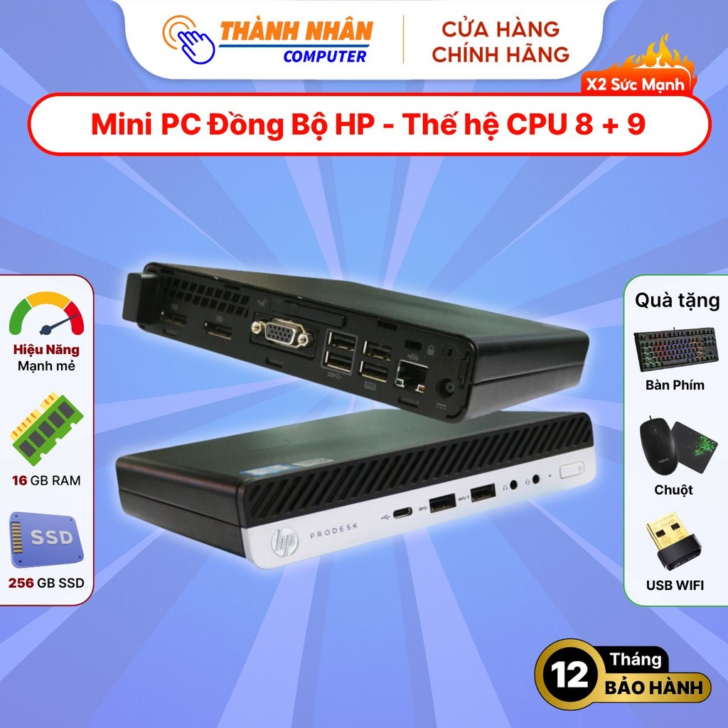 Máy Tính Mini HP Core i3/i5/i7 Gen 8+9, RAM 16GB, SSD 512GB, tặng Phím, Chuột, USB WIFI.