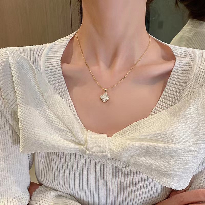 Faxhion Thời Trang Cỏ Ba Lá Mặt Dây Chuyền Vòng Cổ Vàng Bạc Dây Chuyền Pha Lê Choker Nữ Trang Sức Phụ Kiện