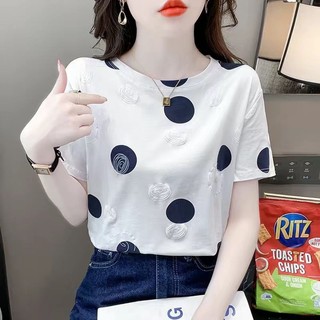 Áo Thun Cổ Tròn plus Size Họa Tiết Chấm Bi Thời Trang Mùa Hè Cho Nữ