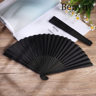 Benytro Quạt Xếp Cầm Tay Bằng Lụa Màu Đen 8.27" (21cm) Phong Cách Trung Hoa