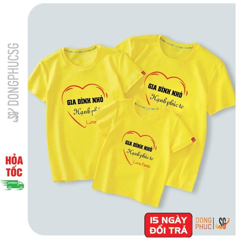 Áo gia đình nhỏ hạnh phúc to Đồ gia đình 3/4/5 người giá rẻ Thun cotton dày dặn Màu vàng GD301VD
