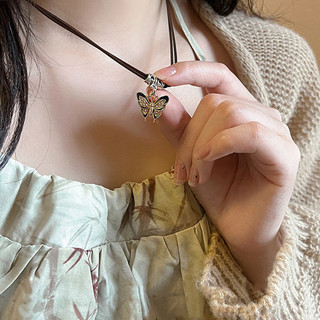 Cổ điển bướm mặt choker vòng cổ vintage bướm mặt dây chuyền vòng cổ dây da