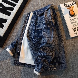   Yuanz  Nam Dân Tộc Hạt Điều Hoa Denim Áo Khoác Nam Xuân Thu Thiết Kế Niche Dạo Phố Cổ Áo Khoác Nam Cổ Áo Khoác Nam 