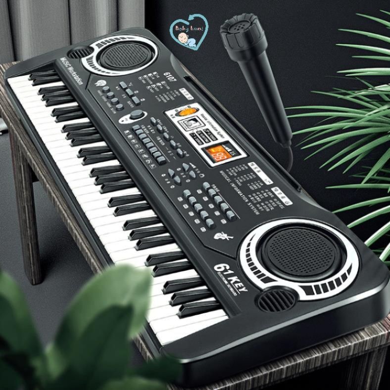 Đàn Piano điện tử Keyboard 61 Phím Kèm Mic + dây sạc cho bé, Đàn Piano cho bé
