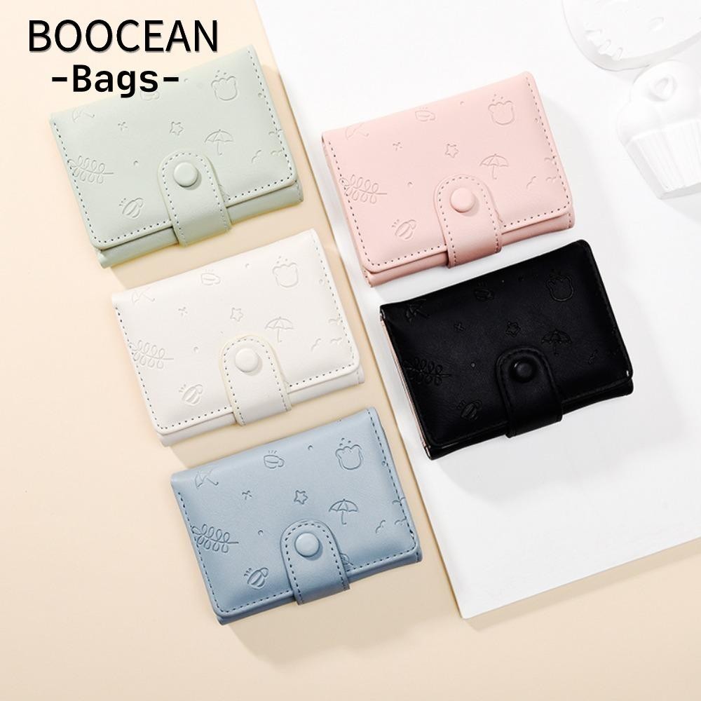 BOOCEAN Ví nữ, Ví đựng tiền xu nhiều thẻ ba lần, Ví ngắn bằng da PU dung tích lớn dành cho nữ