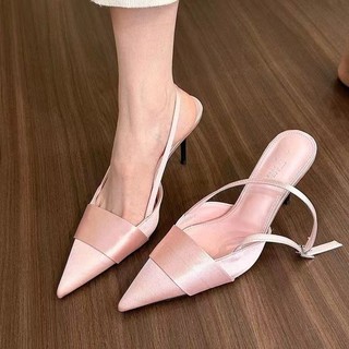 Size lớn giày nữ mũi nhọn stiletto gót satin tiệc cưới dép nữ size 35-43