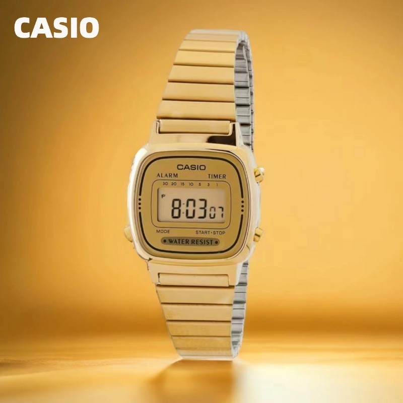 Đồng hồ Mini chống nước Casio Vintage dành cho nữ Đồng hồ vàng nhỏ bằng thép không gỉ La670 chính hãng dành cho nữ