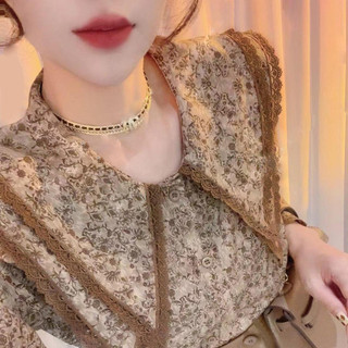 Phong Cách Phương Tây Phong Cách Pháp Vintage Hoa Búp Bê Cổ Áo Sơ Mi Lớn Ve Áo Rời Tính Khí Sang Trọng Dài Tay Top