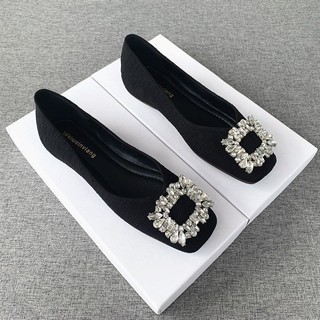 Giày đế bằng kim cương giả nữ giày đậu hà lan giày nữ giày đen bà giày muỗng giày