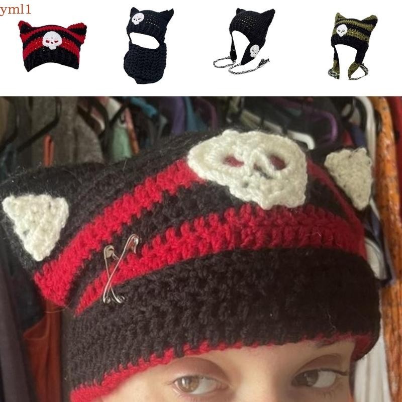 Yml1 Y2K Anime Mũ Tai Chống Gió Mũ Nữ Beanie Mũ Cầm Tay Áo Chui Đầu Mũ