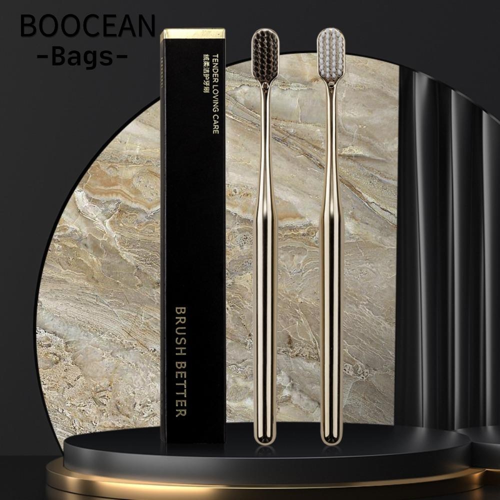Bàn chải đánh răng mềm BOOCEAN, Bàn chải đánh răng mềm màu vàng bạc dành cho người lớn, Bàn chải nhẹ mạ điện sang trọng dành cho nam giới