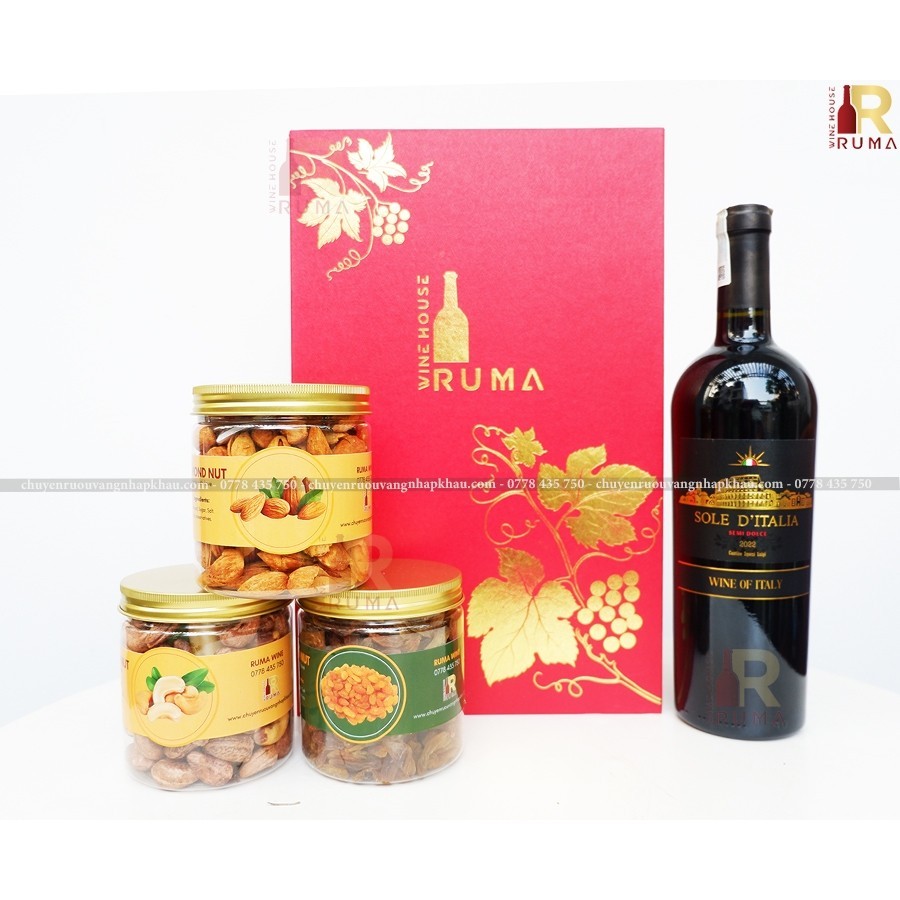 Hộp quà tặng Ruma rượu vang Ý Sole D'Italia Semi nhập khẩu chính hãng (dòng vang ngọt)