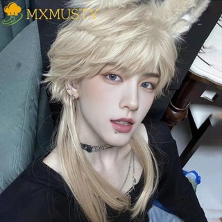 Mxmusty Tóc Giả Cosplay Dài, Tóc Giả Đầu Mullet Tổng Hợp Thẳng Có Nổ, Halloween Lớp Lông Tơ Xanh Anime Nam Tóc Giả Đảng