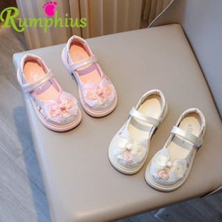 Rumphius Thêu Hoa Da Giày Đế Bằng Cho Bé Gái Thanh Lịch Cổ Nơ Đế Mềm Trẻ Em Giày Công Chúa Size 26-36