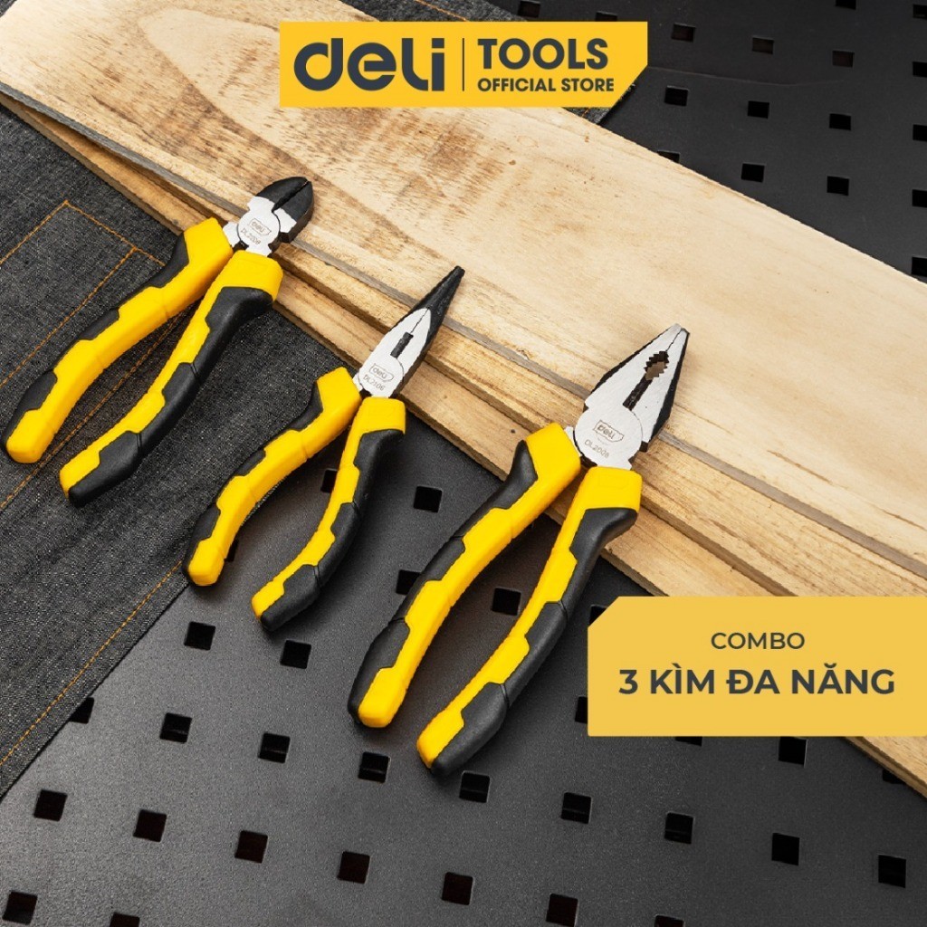 Bộ 3 Kìm Đa Năng Deli Tools Chất Liệu Thép CR-V Chống Mòn, Gỉ - Kìm Cắt Dây Điện, Kìm Mũi Nhọn, Kìm 