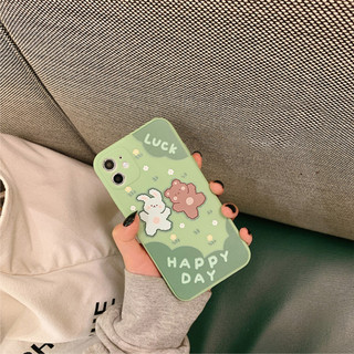 Ốp lưng silicon màu bảo vệ camera luck happy day - gấu thỏ - e020