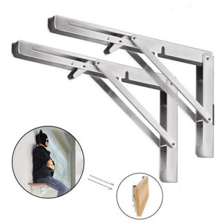 Bộ 2 bản lề gập thông minh chữ K chất liệu inox - Giá đỡ,ke đỡ gập chịu lực 85kg-Chiều dài 20 đến 35cm-MOMMY