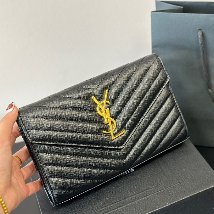 Túi đeo chéo màu đen Ysl Saint Laurent Phong cách thời trang cổ điển Túi phong bì chéo phong cách phương Tây cao cấp