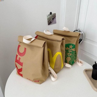 Ba lô LEOTA, Ba lô KFC dung tích lớn bằng vải Canvas, Túi đeo vai Starbucks chữ cá tính Túi đeo vai bé gái